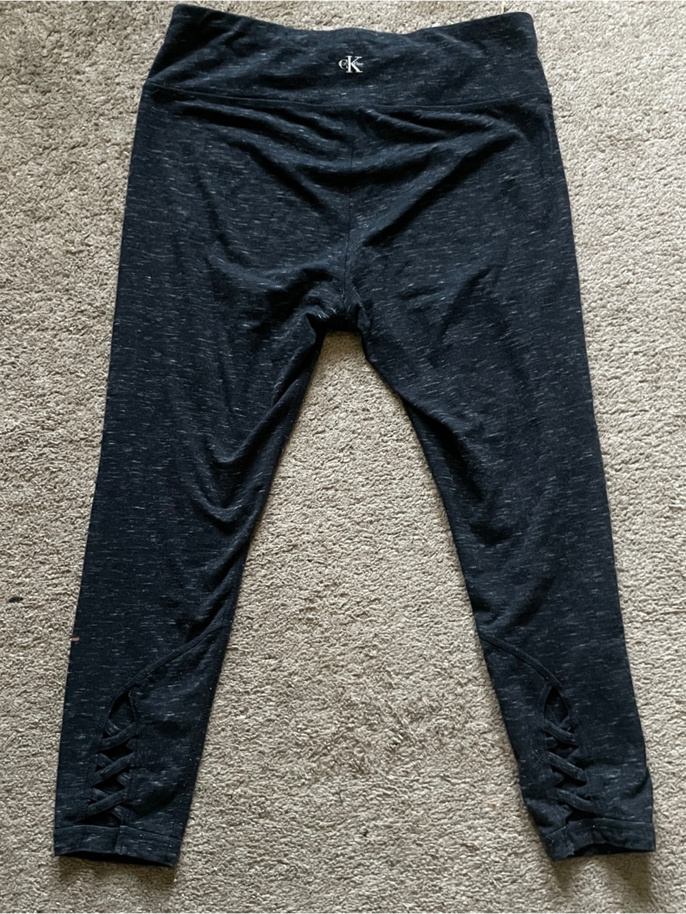 Calvin Klein Black Marled Leggings with Crisscross Ankle Detail